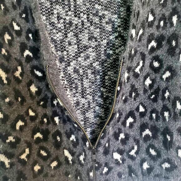 New Ella Moss Angora Wool Sweater S Zip Jacket Leopard Whimsigoth Gray Black - Picture 4 of 7